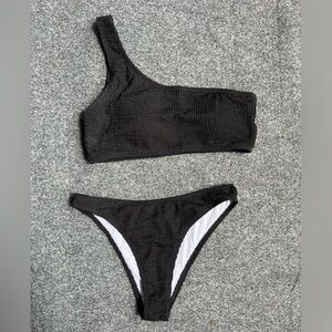 black one shoulder athleisure bikini